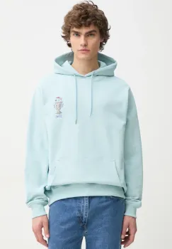 Drole de Monsieur hanorac de bumbac Le Hoodie Vase barbati, culoarea turcoaz, cu gluga, cu imprimeu, F-HO174-CO127-LBE imagine