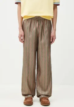 Drole de Monsieur pantaloni de matase Le Pantalon Rayure Fleuries barbati, culoarea maro, drept, G-BP184-SE008-LPI imagine