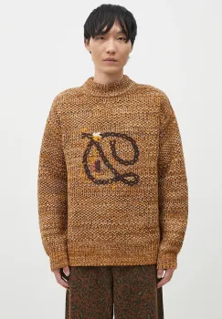 Drole de Monsieur pulover de lana La Maille D tressE barbati, culoarea maro, calduros, cu guler, E-PO154-WO018-BN imagine