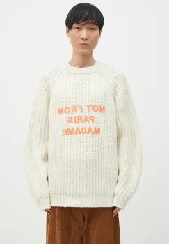 Drole de Monsieur pulover de lana La Maille TressEe Slogan barbati, culoarea bej, calduros, E-PO163-WO028-EC imagine