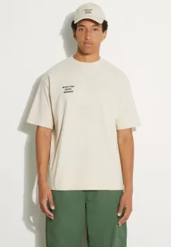 Drole de Monsieur tricou din bumbac Le T-Shirt Slogan barbati, culoarea bej, cu imprimeu, PERM-TS203-CO002-MT imagine