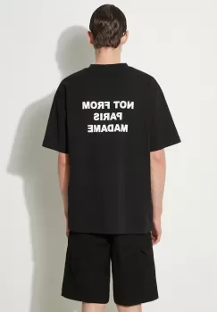 Drole de Monsieur tricou din bumbac Le T-Shirt Slogan barbati, culoarea negru, cu imprimeu, PERM-TS203-CO002-BL imagine