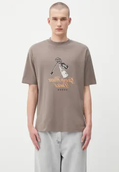 Drole de Monsieur tricou din bumbac Le Tshirt Grand HUtel culoarea maro, cu imprimeu, H.TS261.CO002 imagine