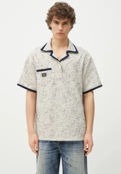 Drole de Monsieur tricou polo Le Polo Drule Tweed barbati, culoarea bej, cu imprimeu, G-PL153-CO177-MC imagine