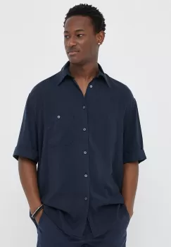 Drykorn camasa barbati, culoarea albastru marin, cu guler clasic, relaxed imagine