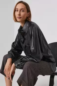 Drykorn Camasa femei, culoarea negru, cu guler clasic, relaxed imagine