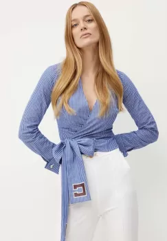 Elisabetta Franchi bluza din bumbac femei, culoarea albastru marin, modelator, CAS7446E2 imagine