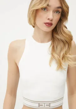 Elisabetta Franchi bluza femei, culoarea bej, cu imprimeu, TK39S51E2 imagine