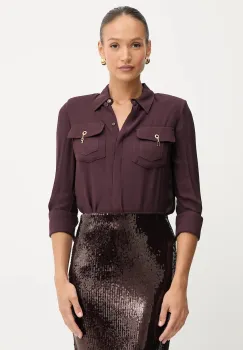Elisabetta Franchi camasa culoarea bordo, cu guler clasic, regular, CA12256E2 imagine