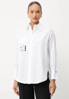 Elisabetta Franchi camasa din bumbac culoarea alb, cu guler clasic, relaxed, CA12156E2 imagine