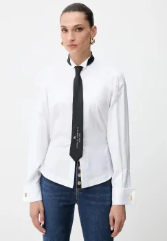 Elisabetta Franchi camasa din bumbac culoarea alb, cu guler stand-up, relaxed, CA09156E2 imagine