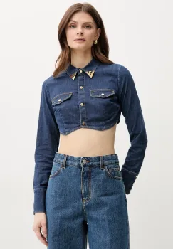 Elisabetta Franchi camasa jeans femei, cu guler clasic, slim, CJ34D51E2 imagine