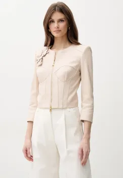 Elisabetta Franchi geaca de piele culoarea bej, de tranzitie, GD45Z51E2 imagine