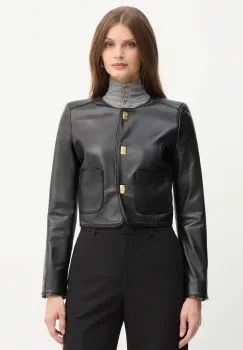 Elisabetta Franchi geaca de piele culoarea negru, de tranzitie, GD52Z56E2 imagine