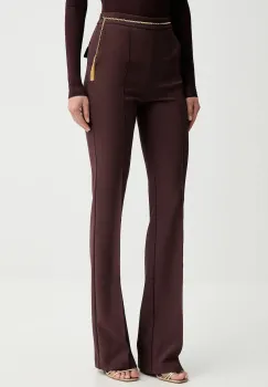 Elisabetta Franchi pantaloni culoarea bordo, evazati, high waist, PA14157E2 imagine