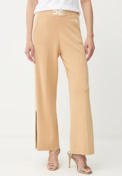 Elisabetta Franchi pantaloni de trening culoarea bej, cu imprimeu, KP69S56E2 imagine