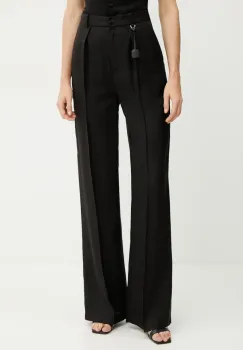 Elisabetta Franchi pantaloni din in femei, culoarea negru, drept, high waist, PA09752E2 imagine
