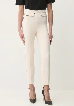 Elisabetta Franchi pantaloni femei, culoarea bej, mulata, high waist, PAT7151E2 imagine