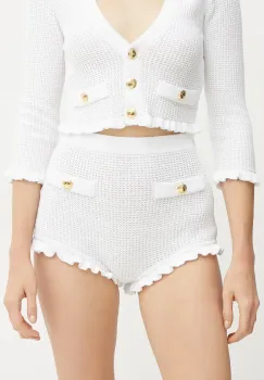 Elisabetta Franchi pantaloni scurti femei, culoarea alb, uni, high waist, KS03Q52E2 imagine
