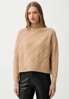 Elisabetta Franchi pulover de lana culoarea bej, cu guler, MK55T57E2 imagine
