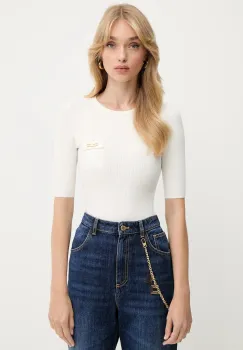 Elisabetta Franchi pulover de matase culoarea bej, light, MK10B56E2 imagine