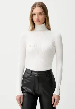 Elisabetta Franchi pulover din amestec de matase culoarea bej, light, cu guler, MK11B56E2 imagine