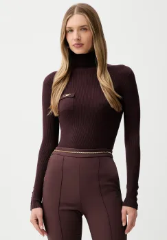 Elisabetta Franchi pulover din amestec de matase culoarea bordo, light, cu guler, MK11B56E2 imagine