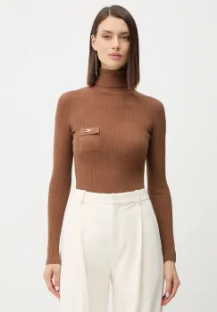 Elisabetta Franchi pulover din amestec de matase culoarea maro, light, cu guler, MK11B56E2 imagine