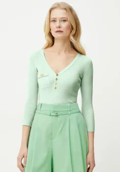 Elisabetta Franchi pulover din amestec de matase femei, culoarea turcoaz, MK62B51E2 imagine