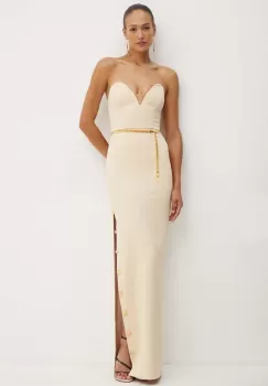 Elisabetta Franchi rochie culoarea bej, maxi, mulata, AB62946E2 imagine