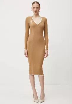 Elisabetta Franchi rochie culoarea bej, mini, mulata, AM09M46E2 imagine