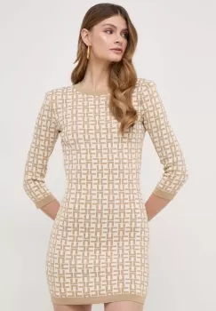 Elisabetta Franchi rochie culoarea bej, mini, mulata imagine