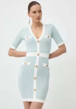 Elisabetta Franchi rochie culoarea turcoaz, mini, mulata, AM81B42E2 imagine