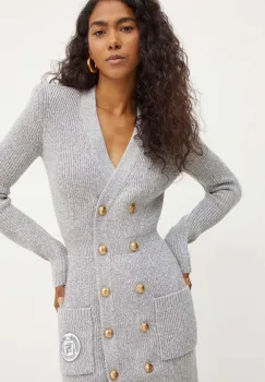 Elisabetta Franchi rochie din amestec de lana culoarea gri, mini, mulata, AM08S46E2 imagine