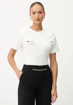 Elisabetta Franchi tricou din bumbac culoarea alb, MA02056E2 imagine