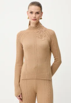 Ermanno Scervino pulover din amestec de lana culoarea maro, light, cu turtleneck, D474M503APNJG imagine