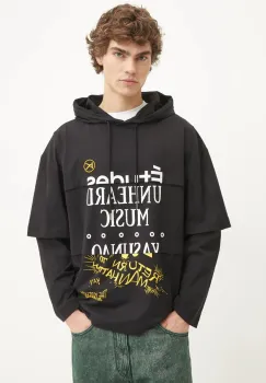 Etudes Studio hanorac de bumbac barbati, culoarea negru, cu gluga, cu imprimeu, H24MCTSH195 imagine