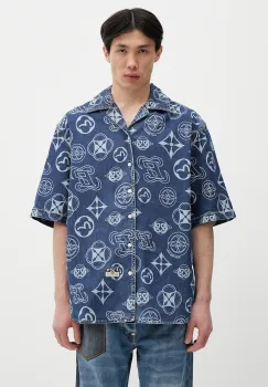 Evisu camasa jeans Monogram AOP Denim SS cu guler clasic, relaxed, 2ESHTM5DI1147 imagine