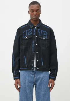 Evisu geaca din denim Daicock Print barbati, culoarea negru, de tranzitie, 2EAHTM4DJ1005 imagine