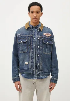 Evisu geaca din denim Printed & Emb barbati, culoarea bleumarin, de tranzitie, oversized, 2EAHTM4DJ8001 imagine