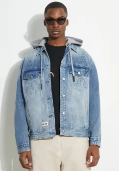 Evisu geaca din denim Seagull & Evisu Embossed barbati, de tranzitie, oversized, 2ESHTM4DJ8080 imagine