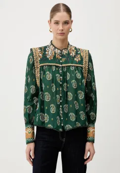 Farm Rio camasa din bumbac culoarea verde, cu guler stand-up, relaxed, 351137 imagine