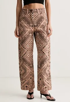 Farm Rio pantaloni straight pentru femei din bumbac imagine