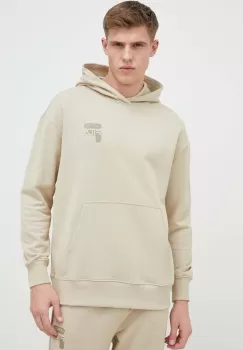 Fila hanorac de bumbac barbati, culoarea bej, cu gluga, cu imprimeu imagine