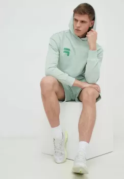 Fila hanorac de bumbac barbati, culoarea turcoaz, cu gluga, cu imprimeu imagine