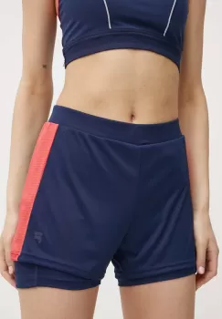 Fila pantaloni scurti de alergare Racale culoarea albastru marin, cu imprimeu, high waist, FAW0708 imagine