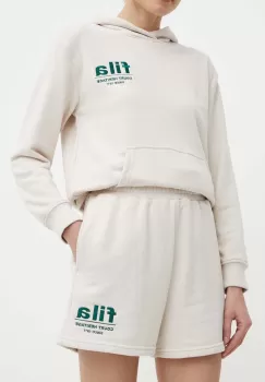 Fila pantaloni scurti Linyi femei, culoarea bej, cu imprimeu, high waist, FAW0763 imagine