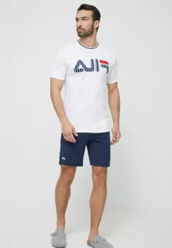 Fila pijamale de bumbac culoarea alb, cu imprimeu imagine