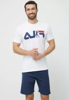 Fila pijamale de bumbac culoarea albastru marin, cu imprimeu imagine