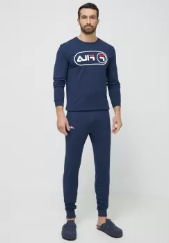 Fila pijamale de bumbac culoarea albastru marin, cu imprimeu imagine